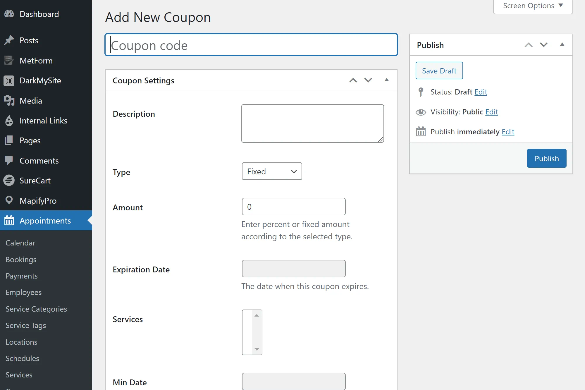 Screenshot of coupon creation interface in web application.