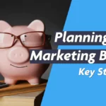 Piggy bank with glasses on marketing budget strategies slide.