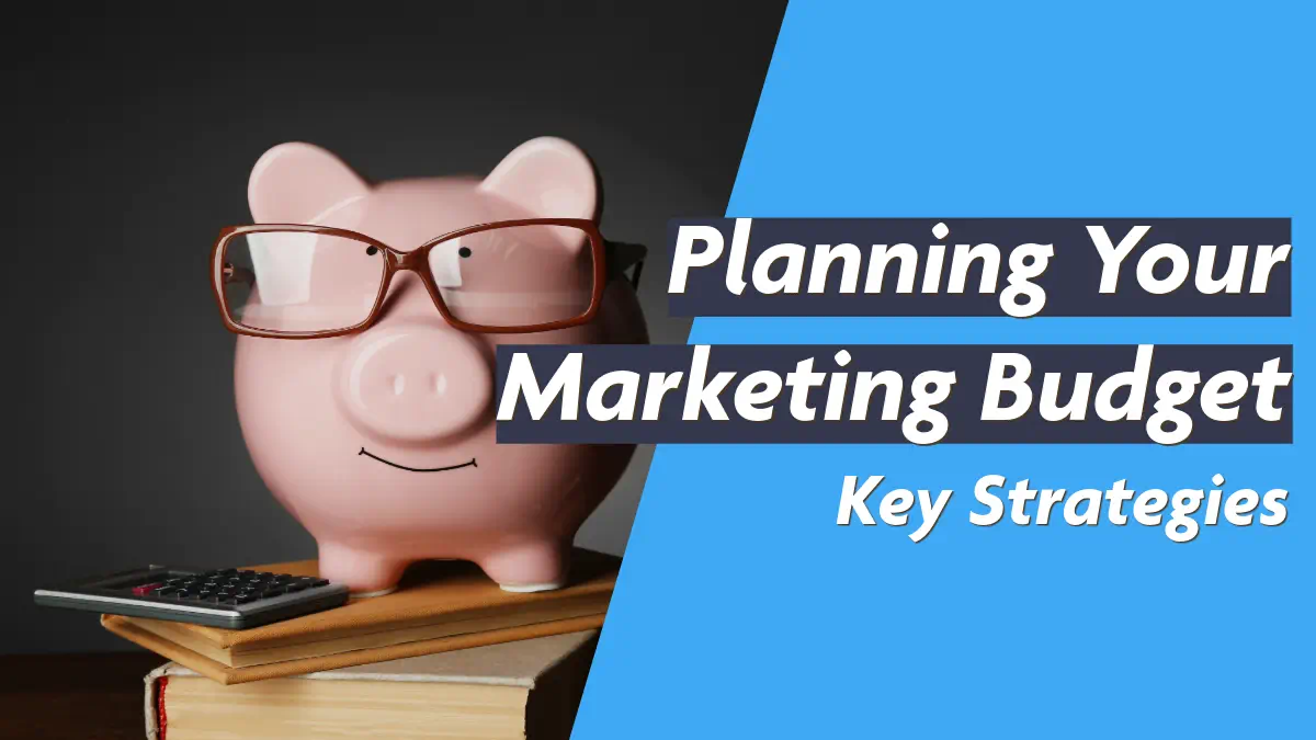 Piggy bank with glasses on marketing budget strategies slide.