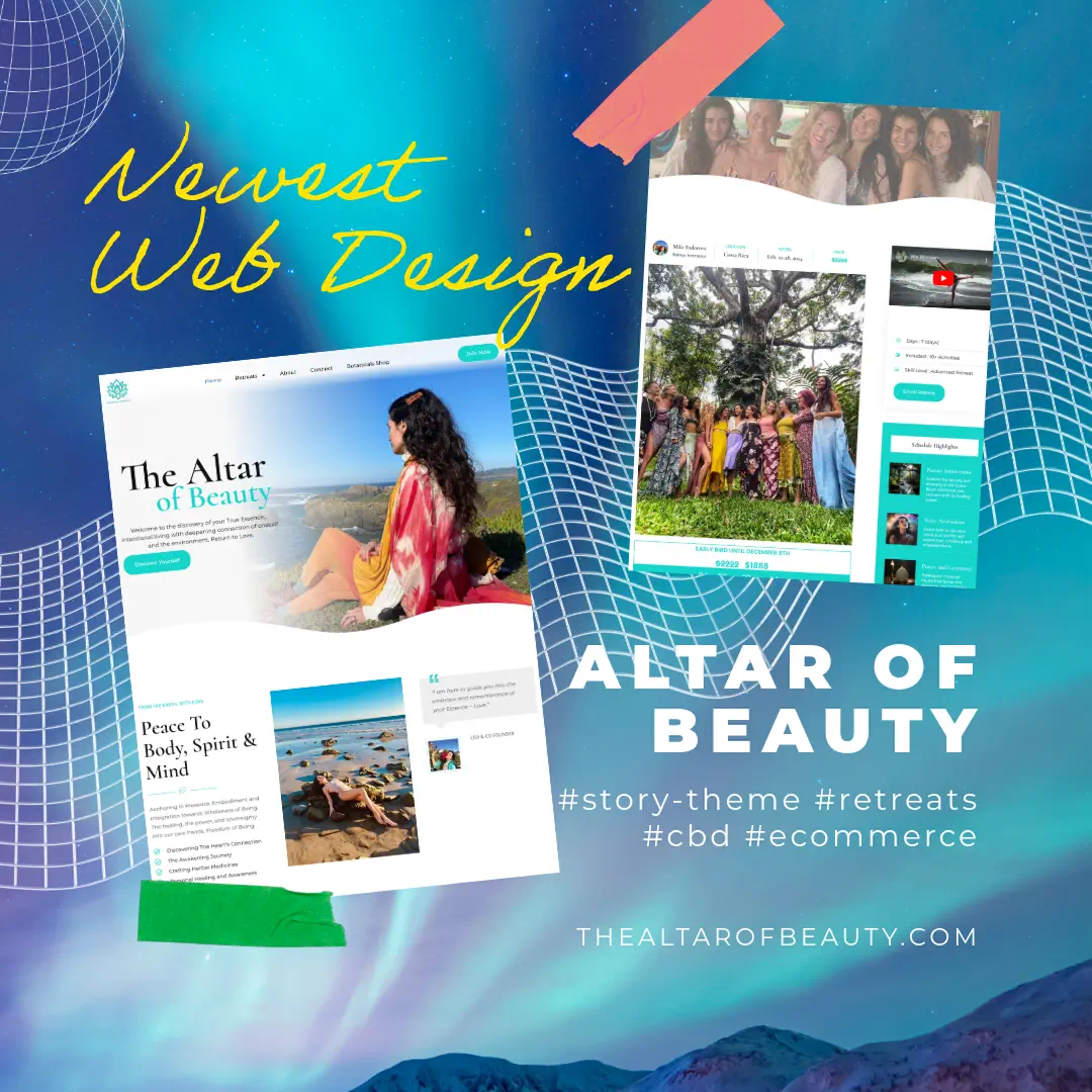 Collage of creative web design samples for The Altar of Beauty.