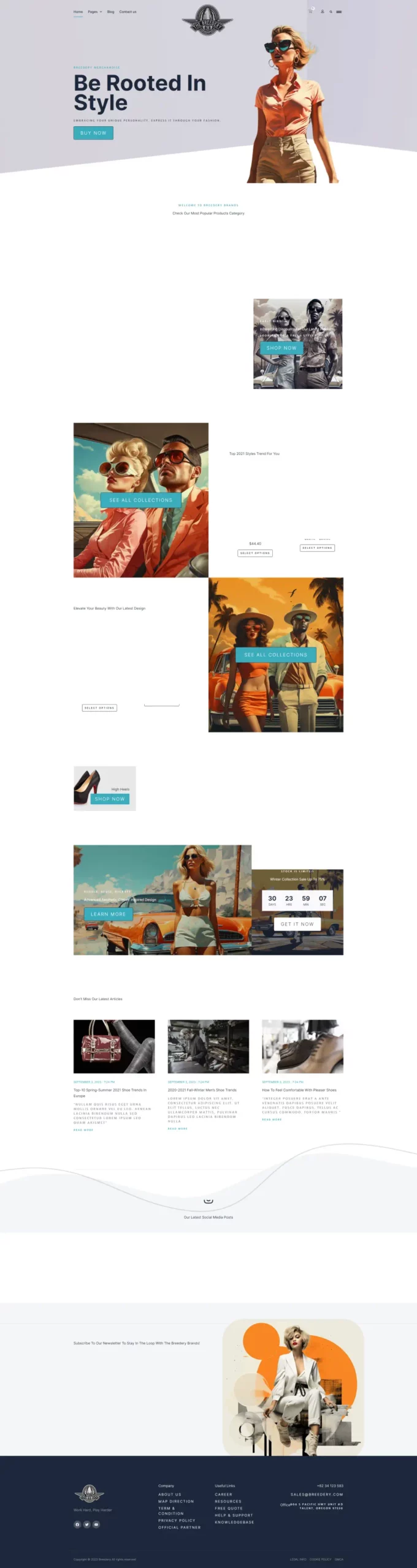 Fashion website with vintage-inspired clothing collections.