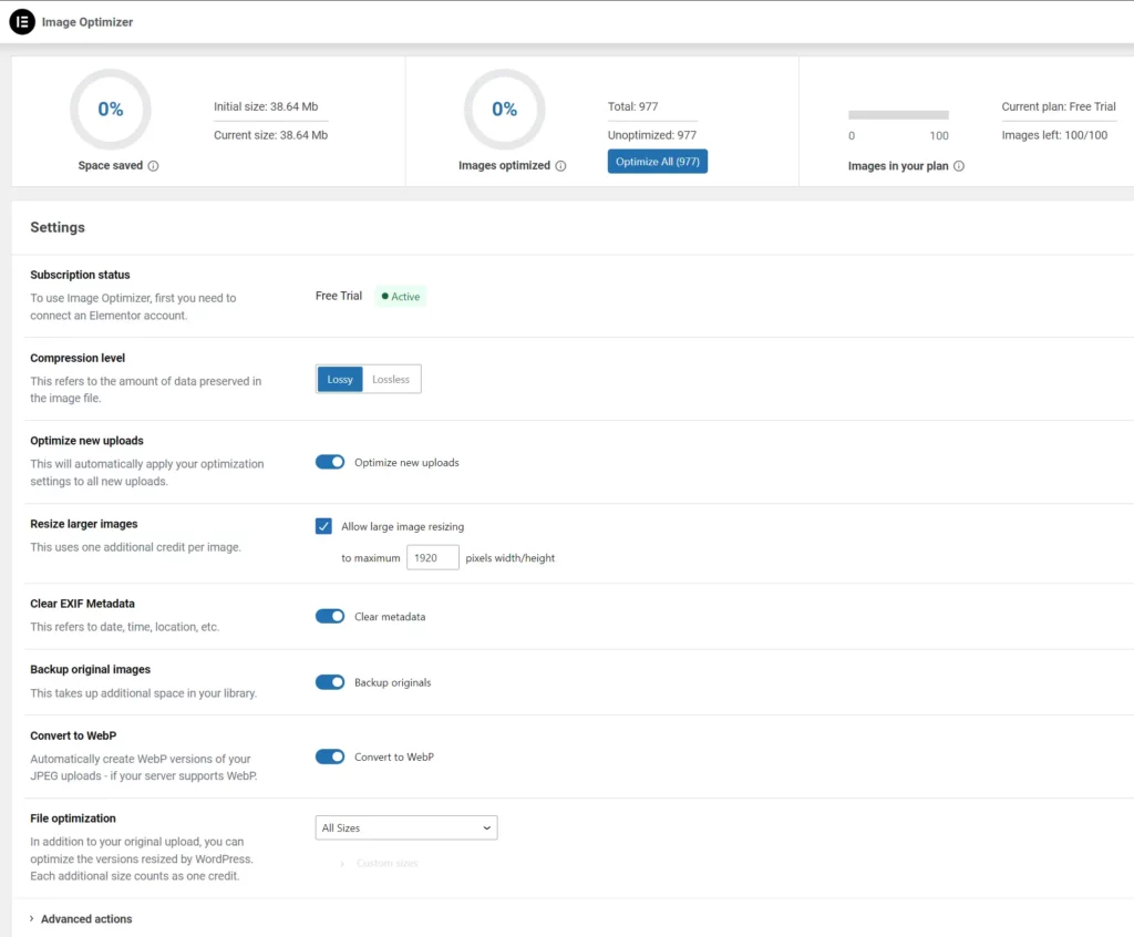 Screenshot of Image Optimizer software settings.