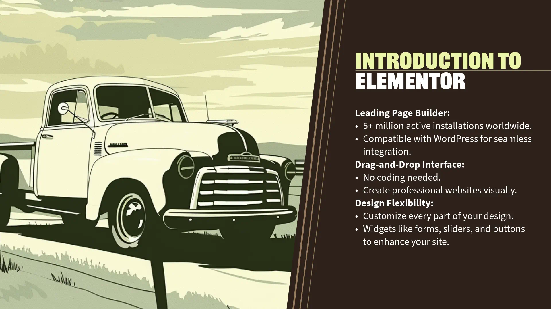 Introduction to Elementor page builder features.