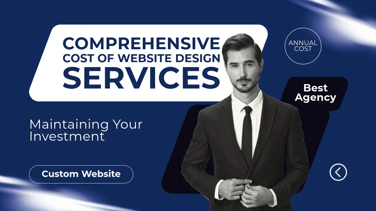 Web design services ad with professional man and pricing info.