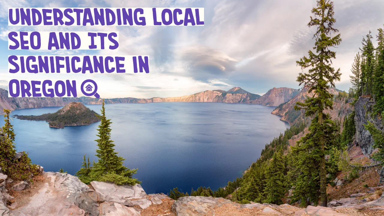 Scenic Crater Lake panorama with SEO text overlay in Oregon.